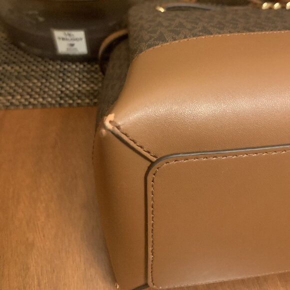 Michael Korse Reed Large Leather Belted Satchel Crossbody Brown - Picture 8 of 16